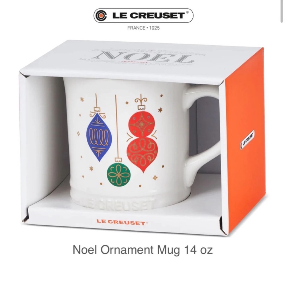 Le Creuset Holiday Ornament Mug - White with Red, Green, and Blue